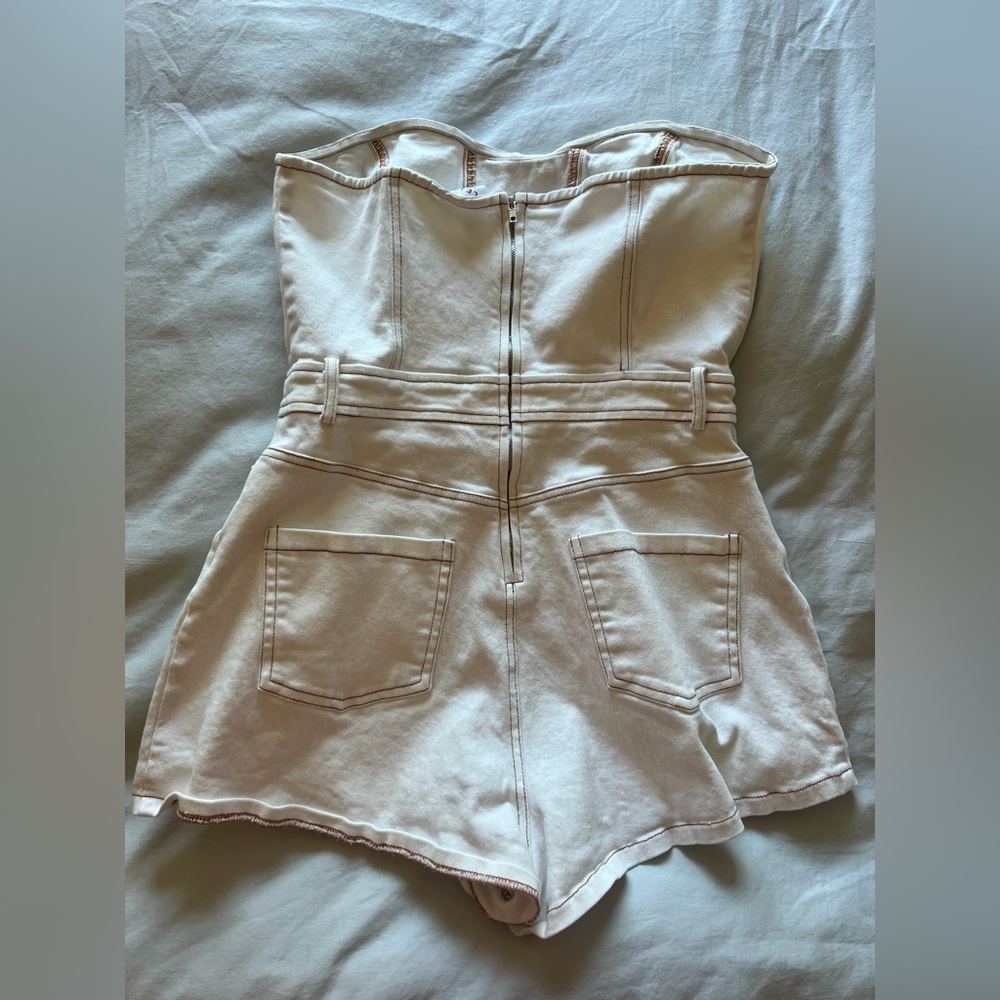 Le Lis White Denim Romper